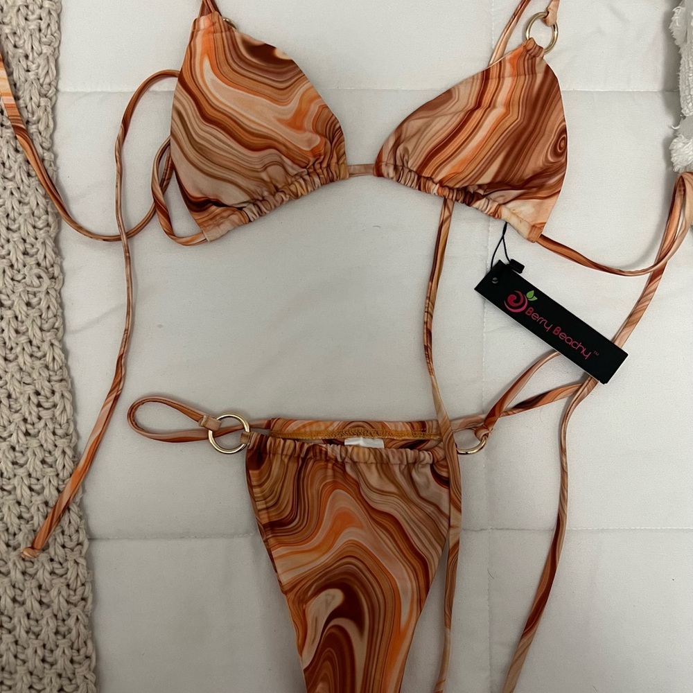 Beach Bunny Orange Bikini Set Swirl Design